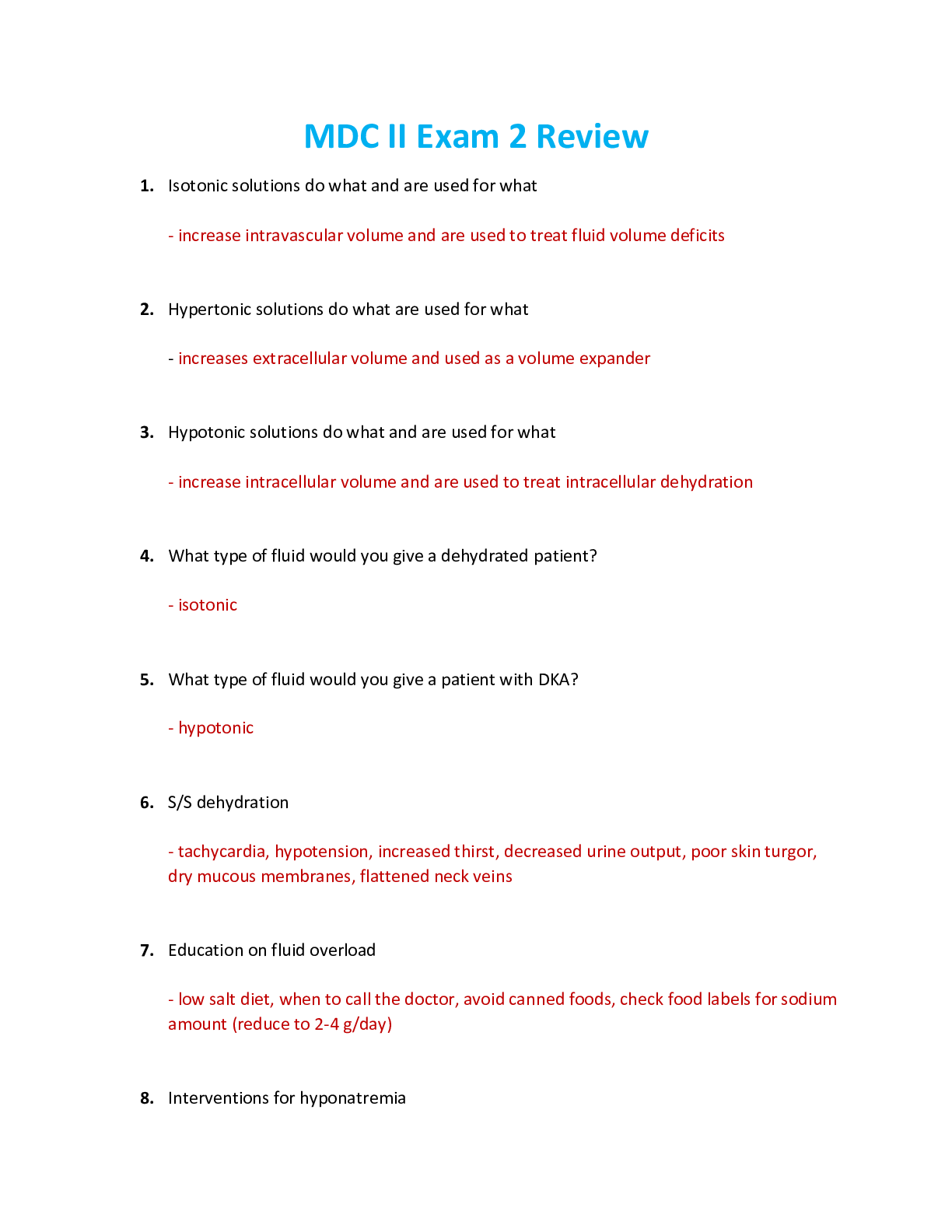 Preview of NUR 2392 / NUR2392 Exam 2 Review: Multidimensional Care II / MDC 2 Exam 2 Review (2021/202